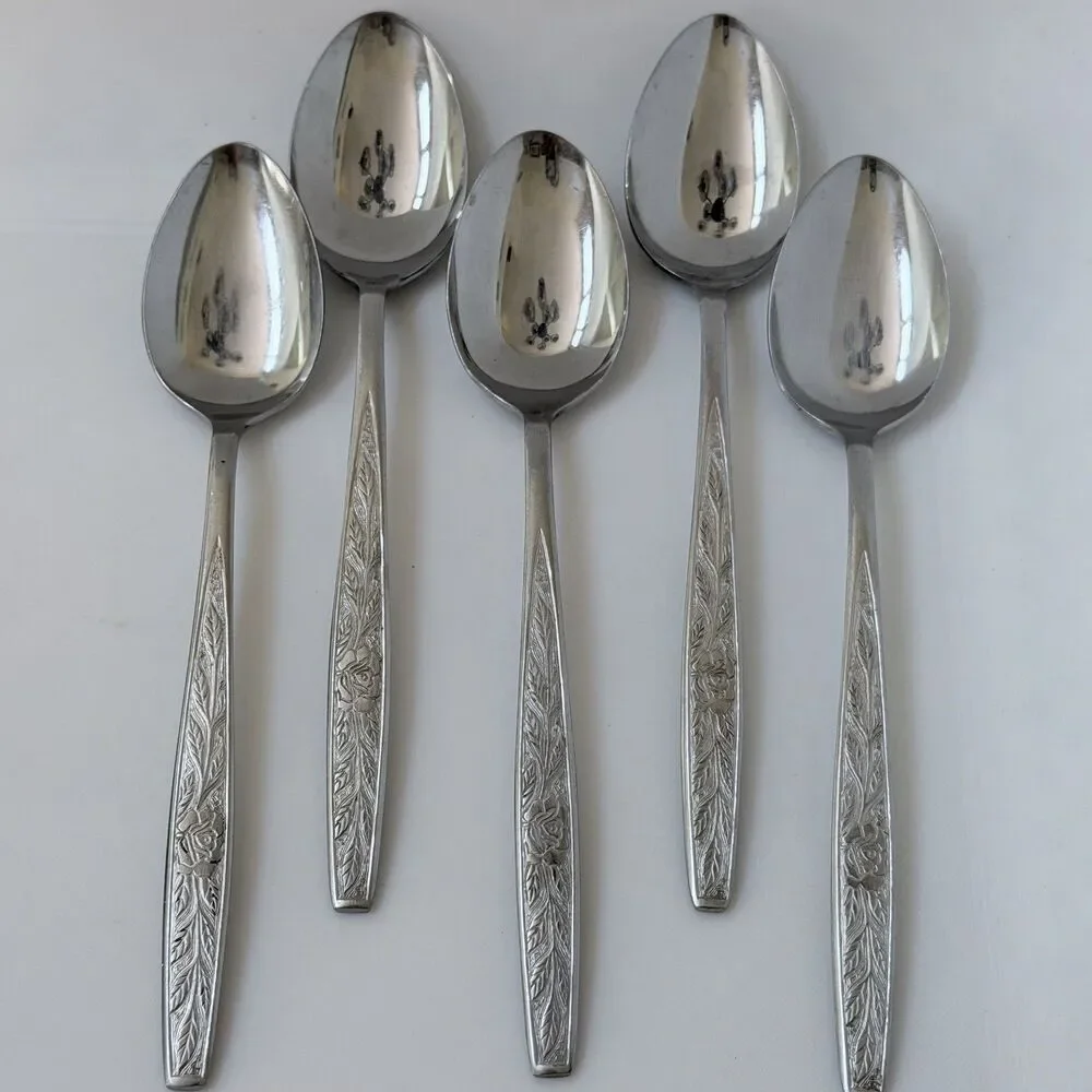 9pc Granada Rose and Leaves Flatware Set Stainless Textured Handle Japan Rare